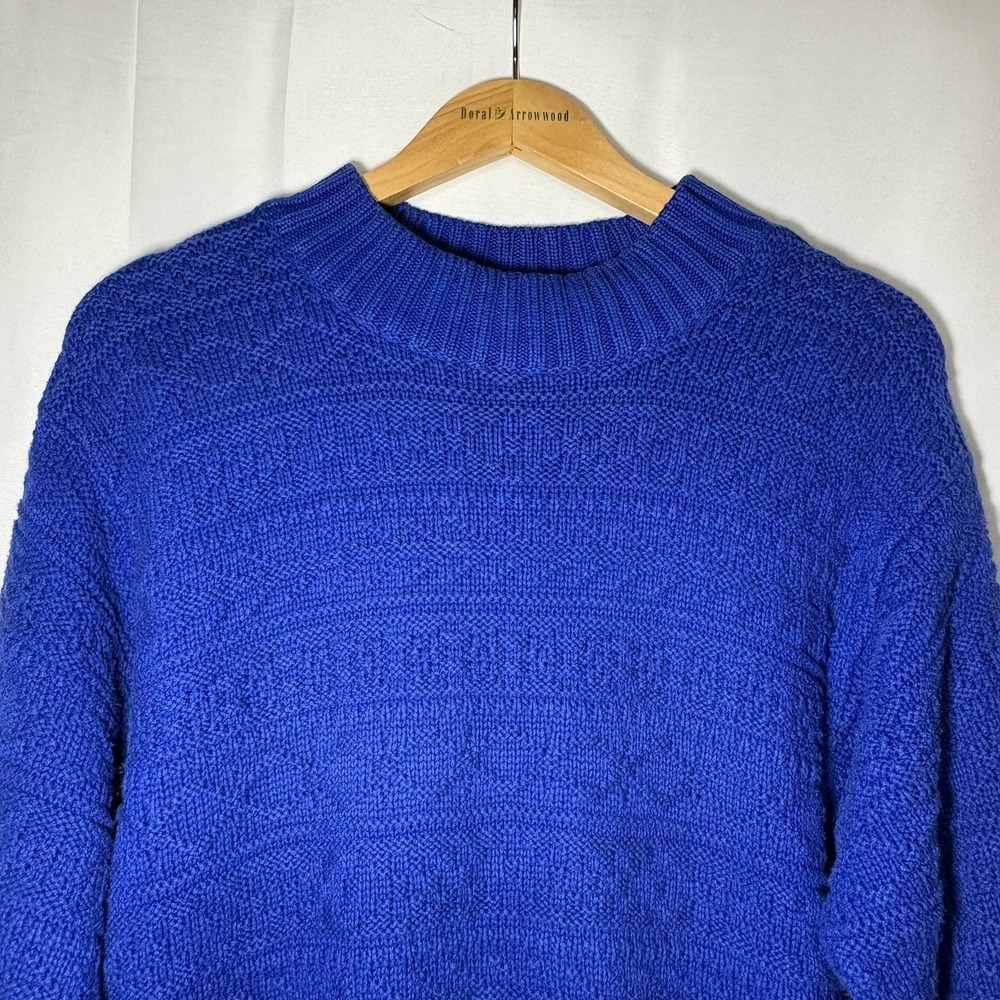 Lizsport Petite Vintage Royal Blue Cotton Knit Sweater Crew Neck Small - Picture 6 of 7